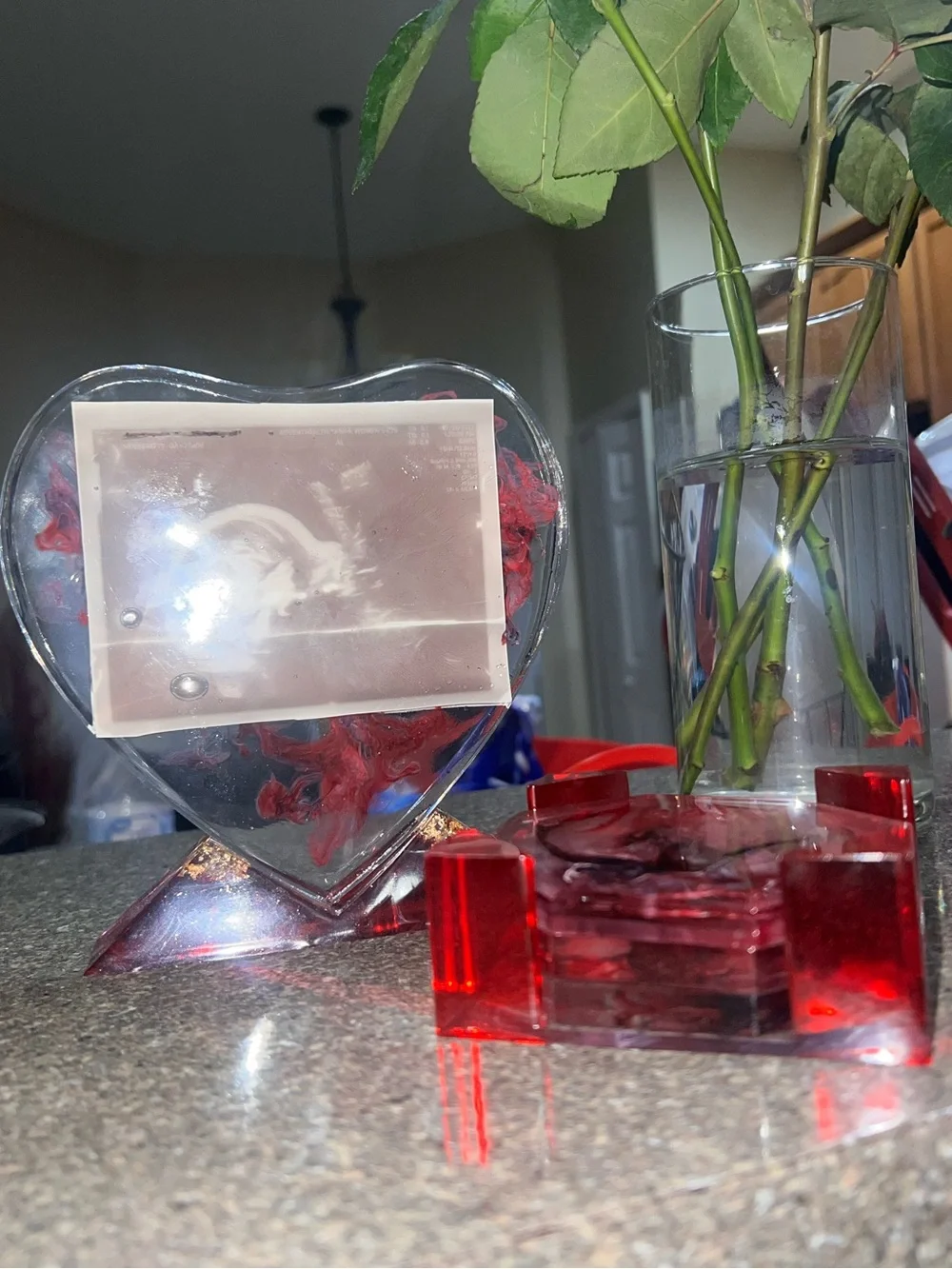 Stackable Red Resin coaster set with Heart & Stand (picture not included )